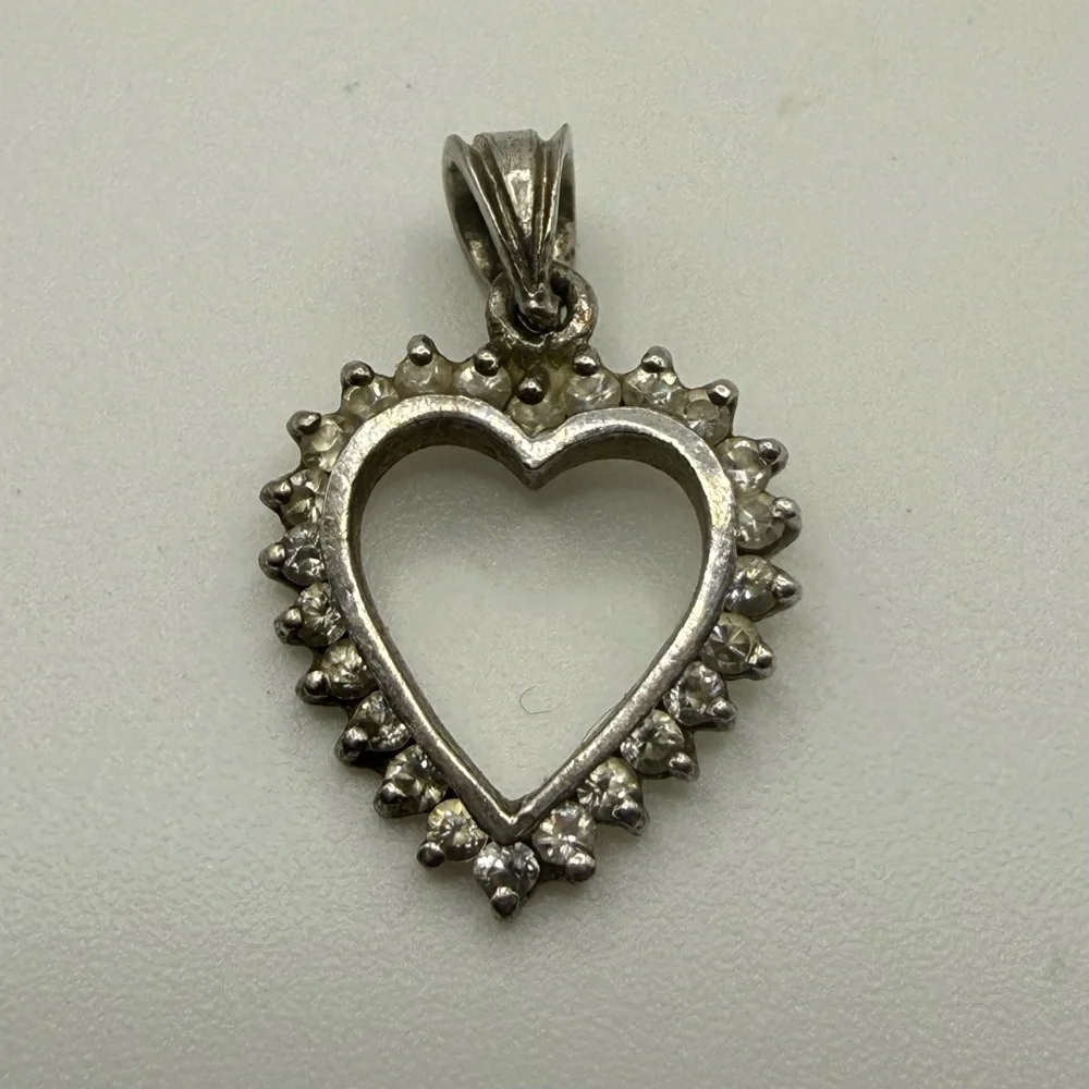 Vintage Sterling Silver Rhinestone‎ Heart Pendant